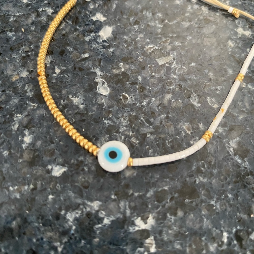 Gold and White Evil Eye Beaded Necklace